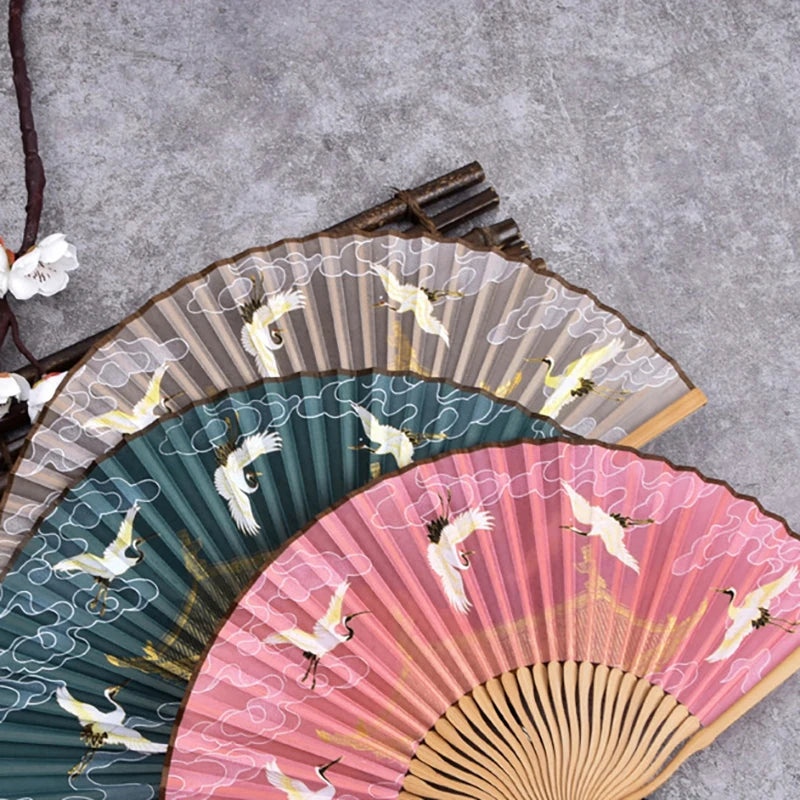 Chinese Folding Hand Fan | Bamboo Fabric Dance & Hanfu Fan