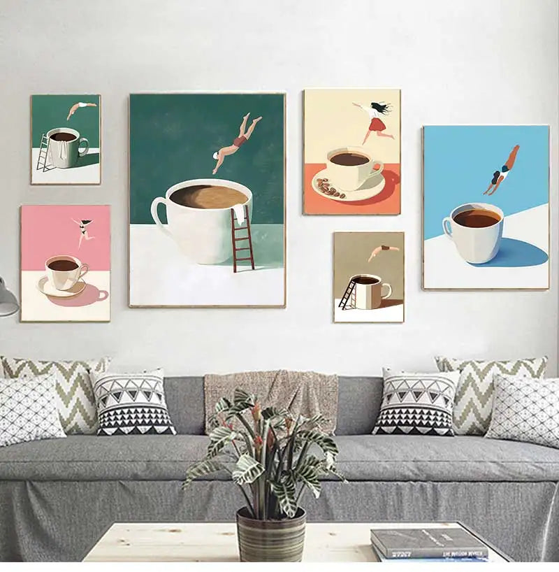 Good Morning Coffee Diver Poster Retro Funny Minimalist Food Espresso Lover Canvas Painting Wall Art Home Room Decor Peaceful Pleasures Health and Wellness