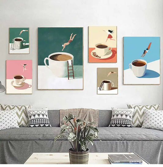 Good Morning Coffee Diver Poster Retro Funny Minimalist Food Espresso Lover Canvas Painting Wall Art Home Room Decor Peaceful Pleasures Health and Wellness