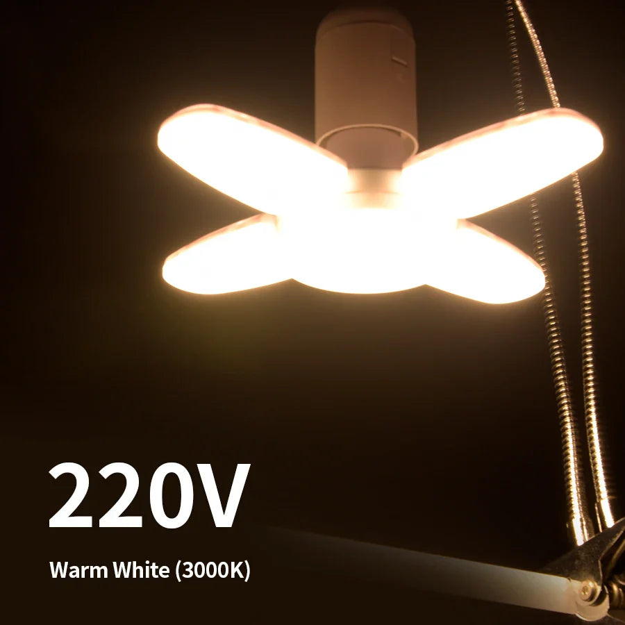 E27 28W Foldable Fan LED Bulb 360° – Garage & Home Light