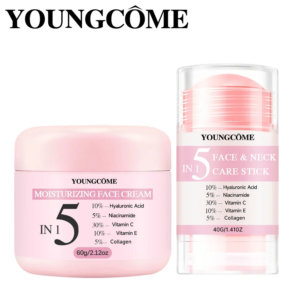 YOUNGCOME Face Cream & Neck Stick Set – Hyaluronic Acid, Vit C