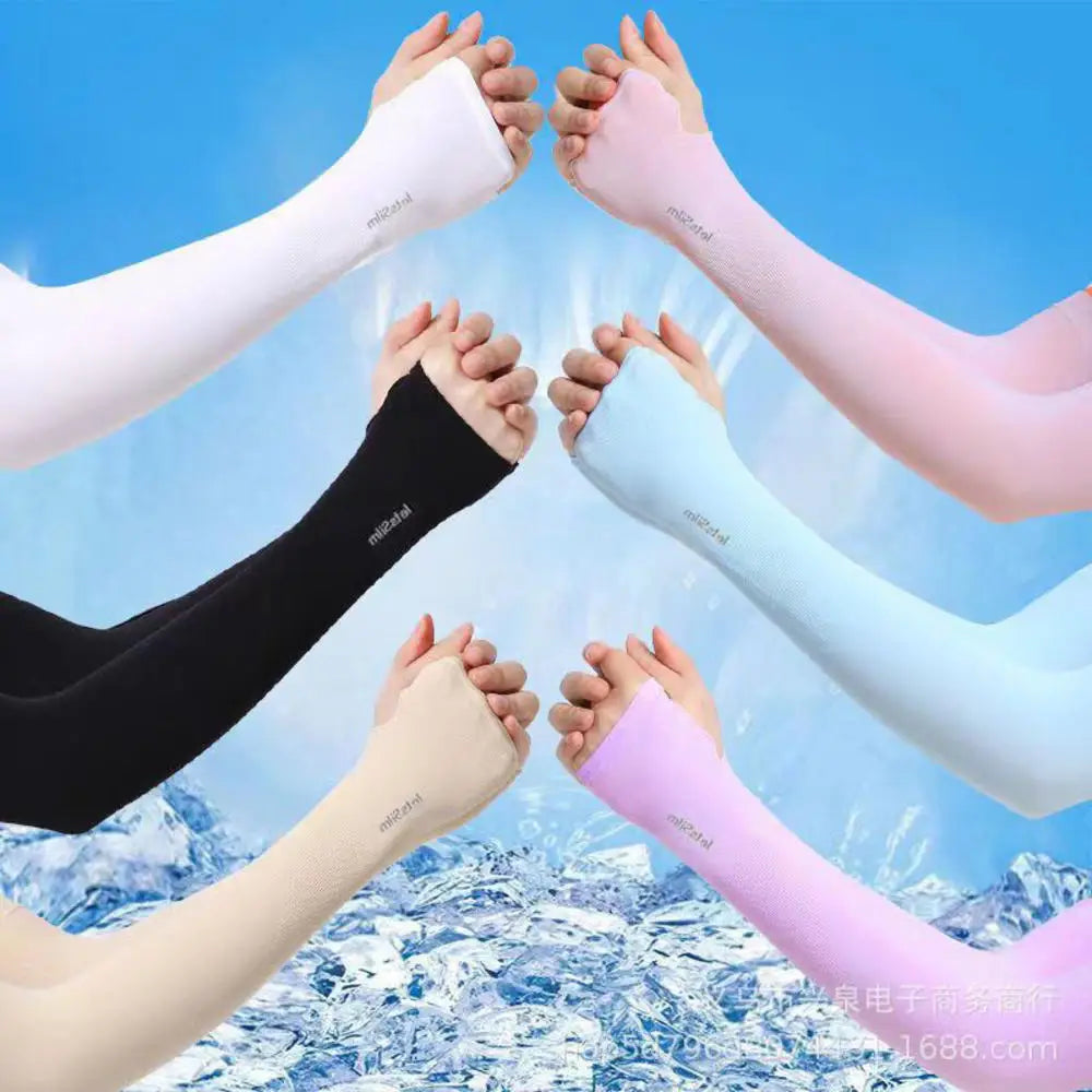 1Pair UV Protection Arm Sleeves for Men Women Summer Driving Sunscreen Ice Silk Cover Hand Protector Half Finger Long Gloves Peaceful Pleasures Health and Wellness