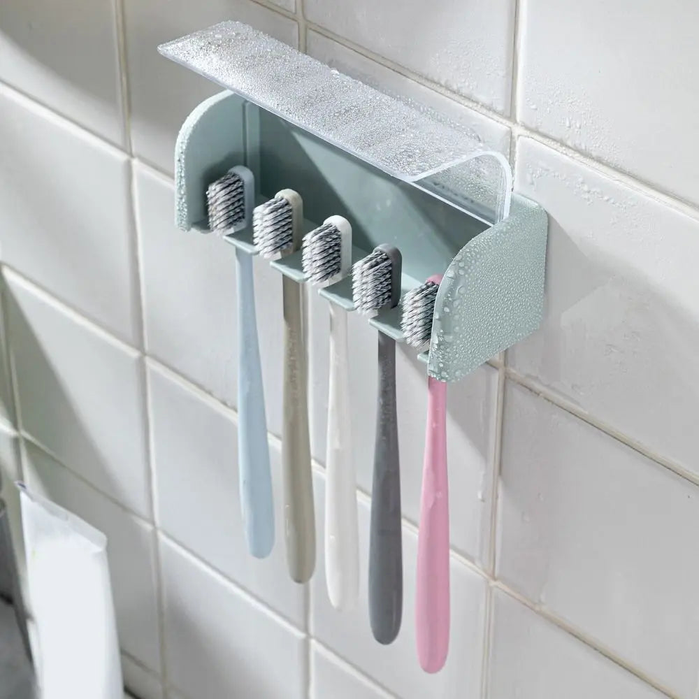 5-Slot Wall-Mounted Toothbrush Holder | Self-Adhesive Dust-Proof