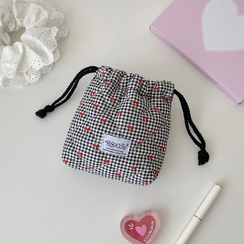 Quilted Drawstring Makeup Bag – Cute Travel Toiletry Pouch