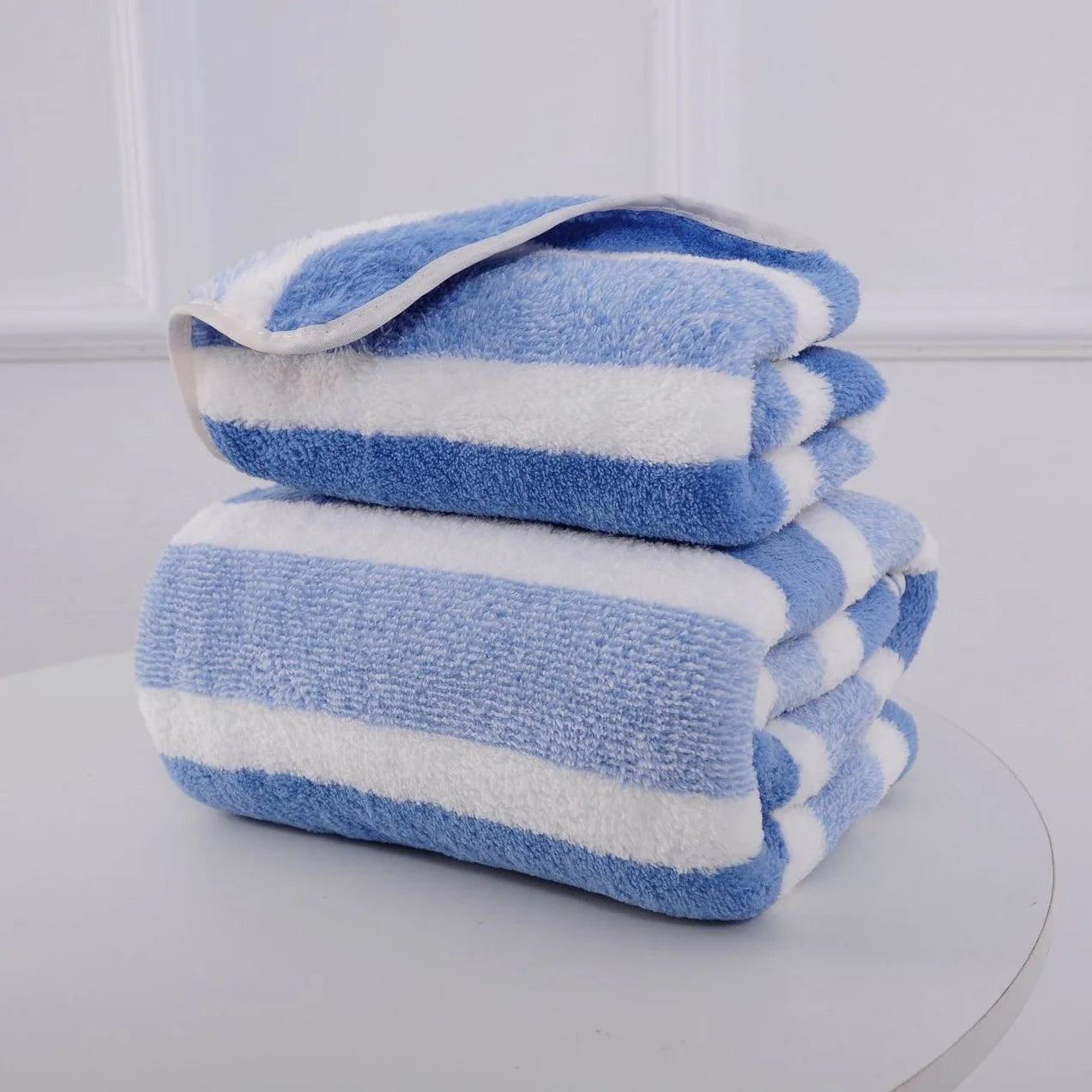 Striped Microfiber Towel Set – Quick-Dry Bath & Face Towels
