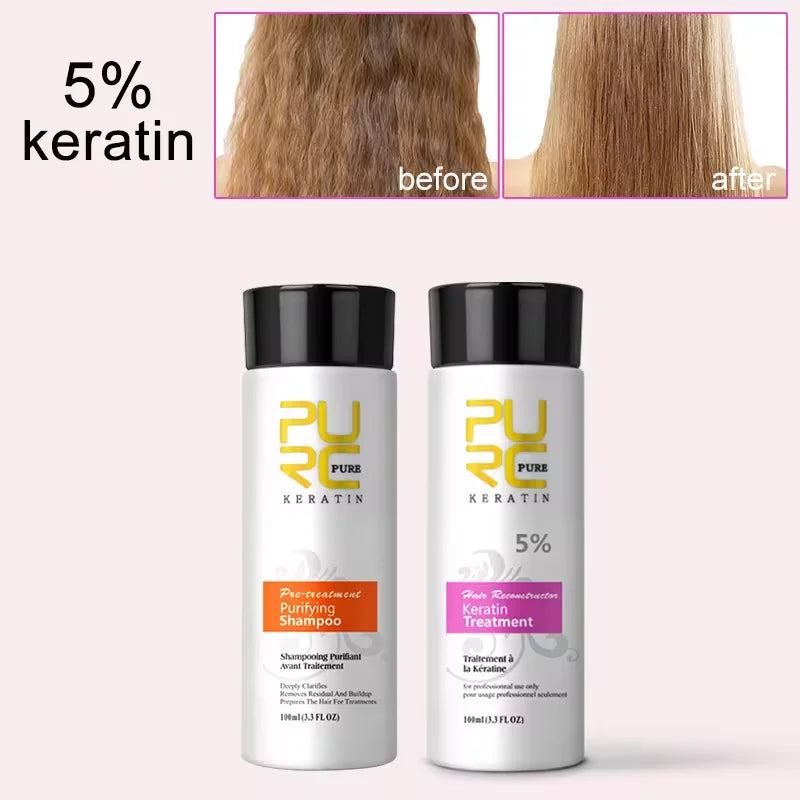 PURC Brazilian Keratin Purifying Shampoo Set Smoothing Straightening Keratin Hair Treatment Repair Curly Hair Care Products Peaceful Pleasures Health and Wellness 5 percent keratin China Mainland