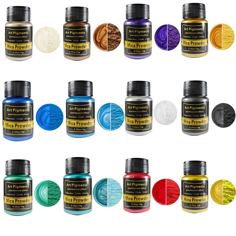 Mica Powder Pearlescent Pigment Set – 12 to 20 Colors for Resin, Soap, Nails & Lip Gloss