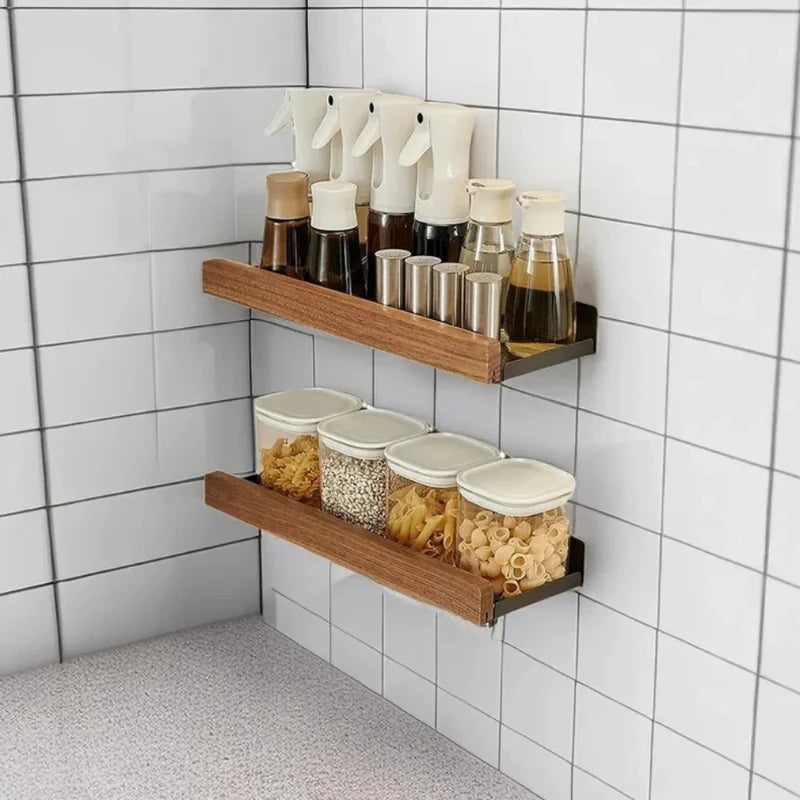 Nordic Wall Mounted Bathroom Storage Rack | Wood & Aluminum