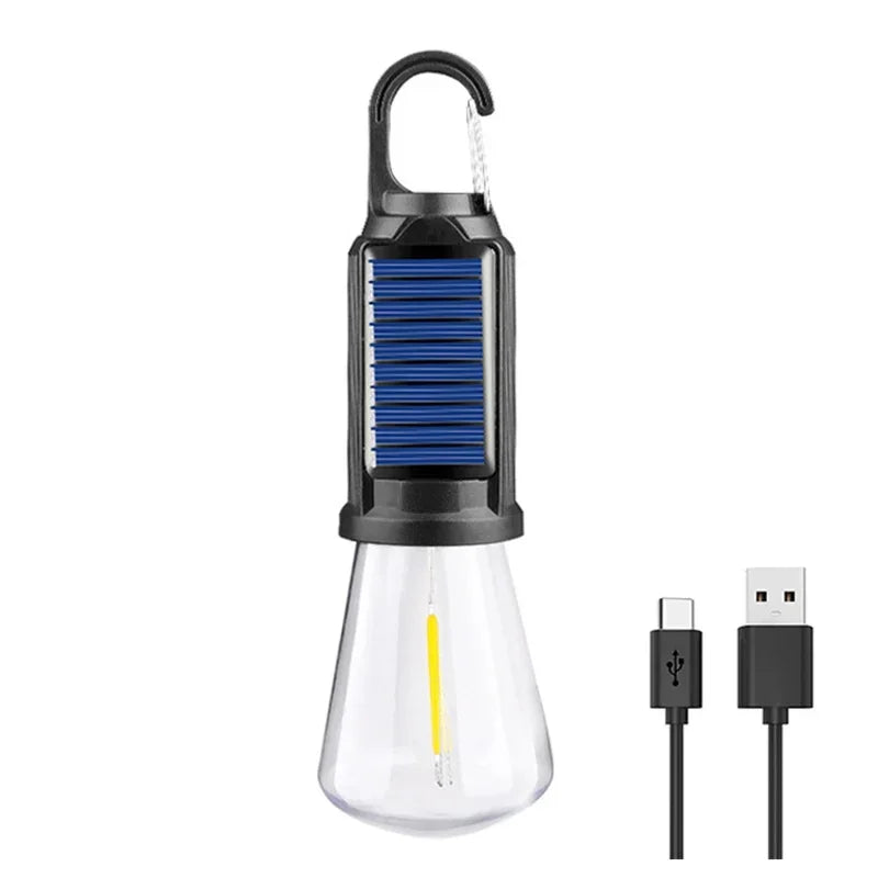 LED Solar Camping Lantern – USB Rechargeable Dimmable Bulb Hook