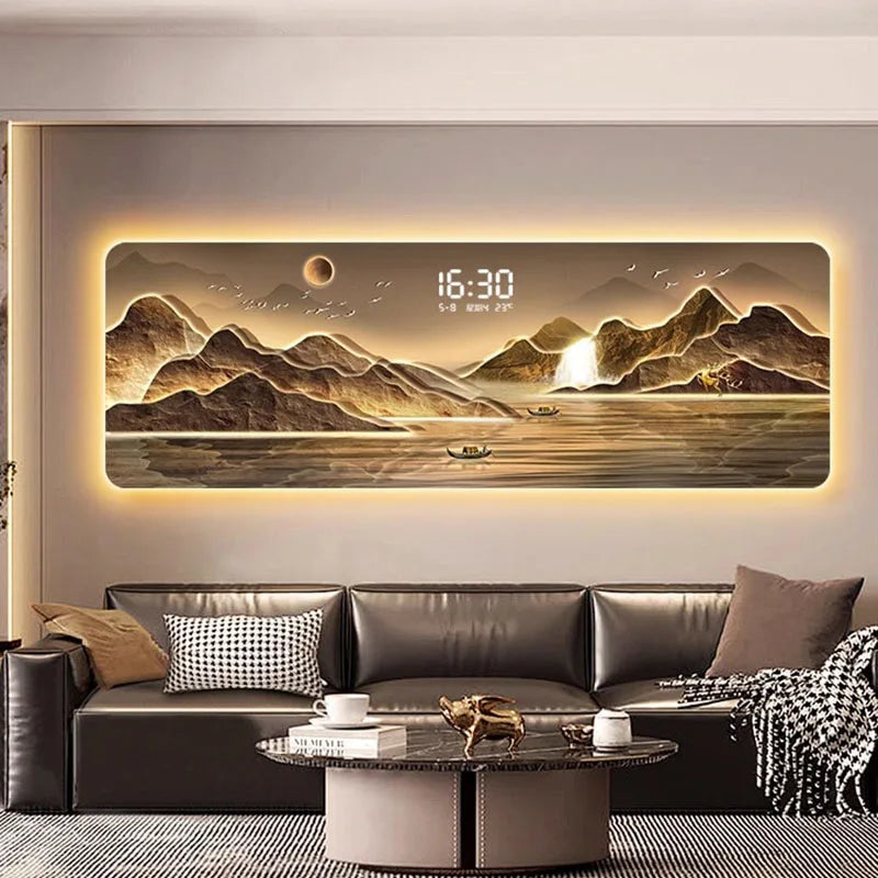 Wall Art Living Room Clock Wall Aesthetic With lamp Silent Fashion Wall Watch Xenomorph Mural Reloj Pared Interior Decoration Peaceful Pleasures Health and Wellness