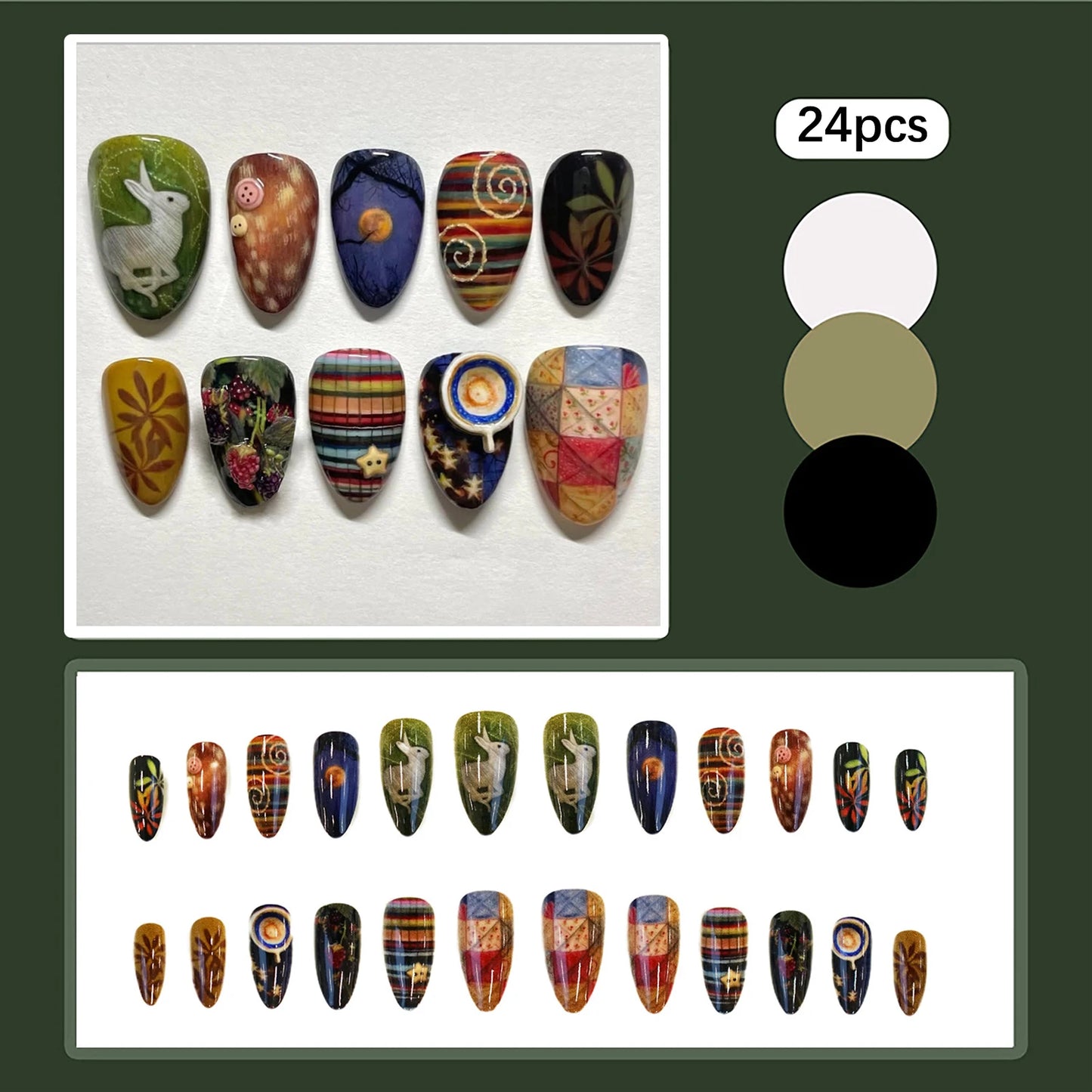 24pc Almond Press On Nails – Vintage Plaid Design | YADORNOS