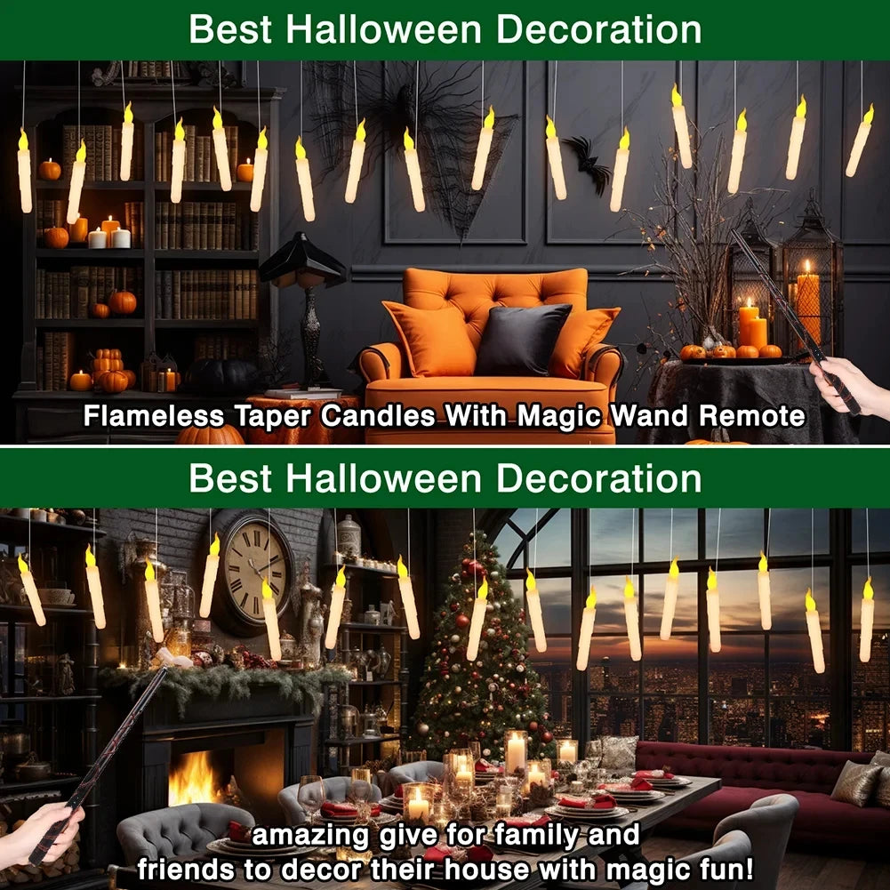 Floating Flameless LED Taper Candles + Magic Wand Remote 12/24 Pack