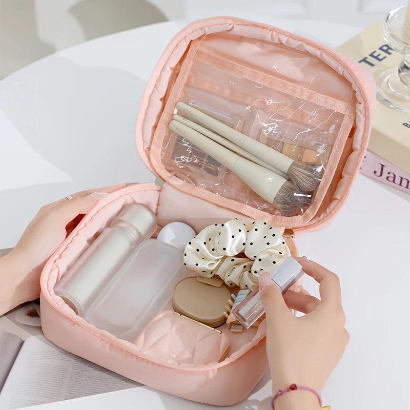Large Puff Cosmetic Bag – Candy-Color Cotton-Filled Organizer