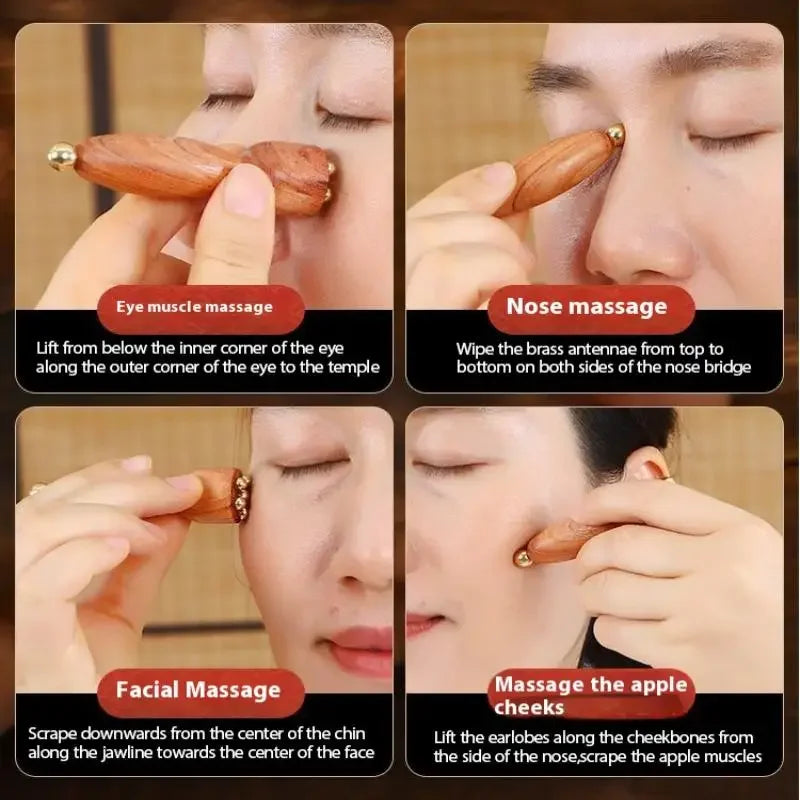 Brass Lotus Eye Gua Sha Stick | Rosewood Facial Massage Tool Facial Gua Sha Tool Peaceful Pleasures Health and Wellness