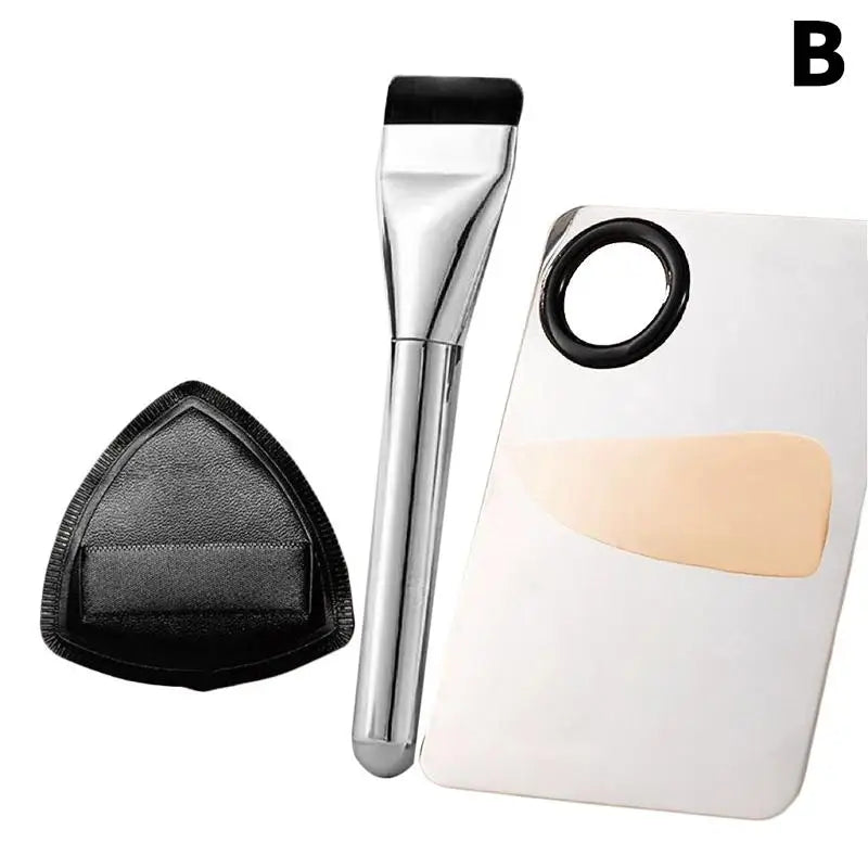 1/3/4pcs Foundation Makeup Tools Kit Foundation Brush Powder Puff And Cream Palette Portable Makeup Tool For Travel Daily Peaceful Pleasures Health and Wellness set B