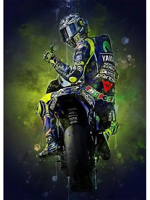 Valentino Rossi Watercolor Motorcycle Racer HD Canvas Print, Motorbike Racing Wall Art Poster for Home Decor Peaceful Pleasures Health and Wellness 3 50x70cm Unframed