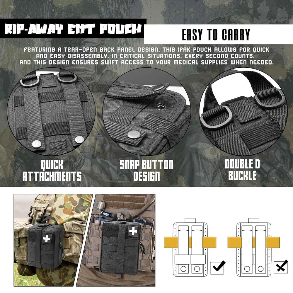1000D Portable Tactical First Aid Kit Medical Bag Empty First Aid Pouch Bag for Camping Hiking Travel Survival Tools EDC Pouch Peaceful Pleasures Health and Wellness