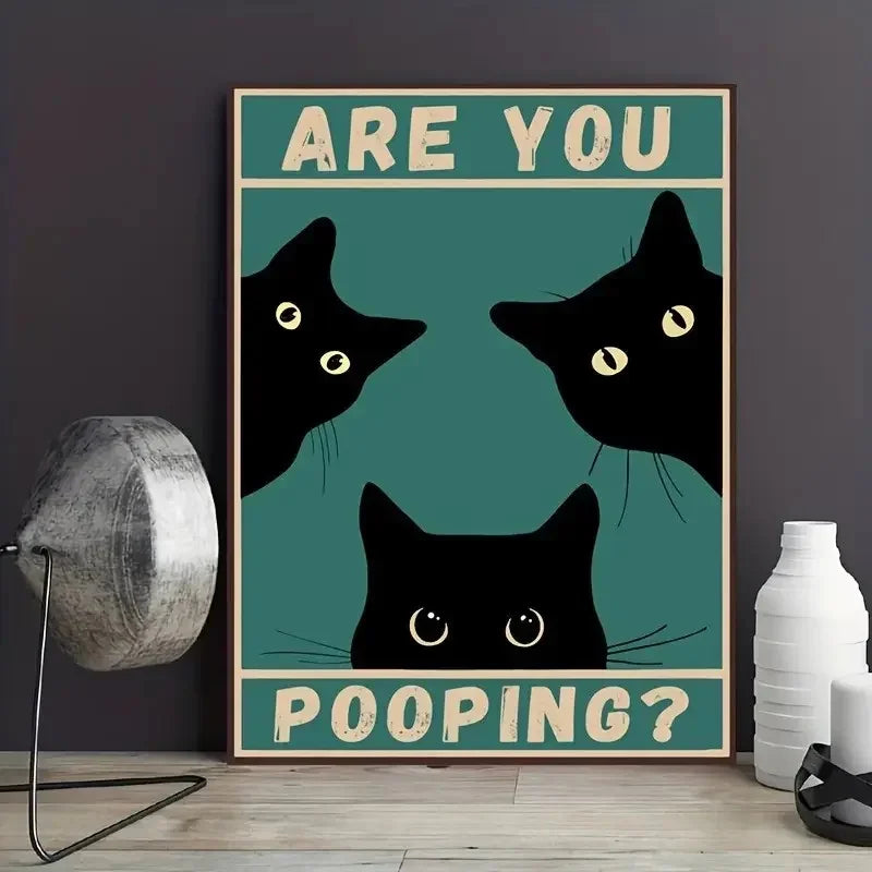 Funny Black Cat Toilet Retro Canvas Poster | Bathroom Wall Art Canvas Wall Poster Peaceful Pleasures Health and Wellness ZLH5605 30x40cm No Frame