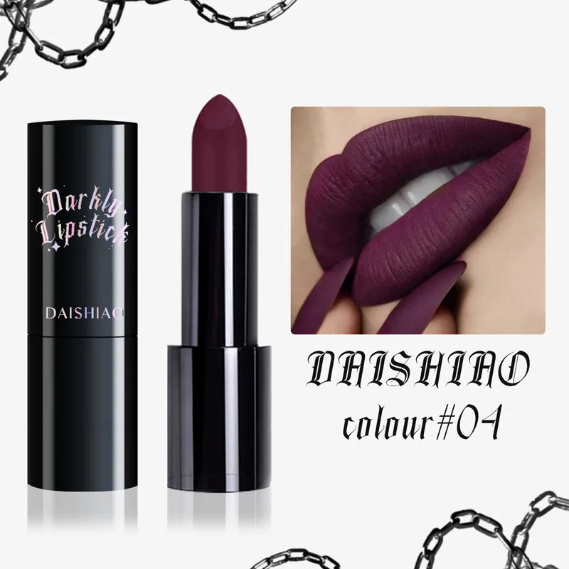Halloween Matte Lipstick – Waterproof Black & Dark Purple