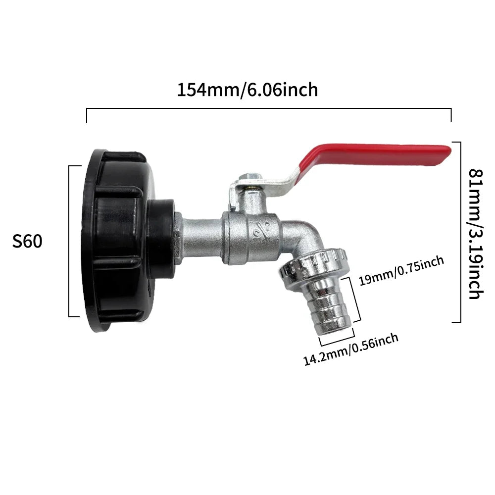 S60x6 Coarse Thread IBC Tank Tap Connecter X 1/2'' 3/4'' Water Coupling Adapter 1000L Garden Home Replacement Valve Fitting Peaceful Pleasures Health and Wellness