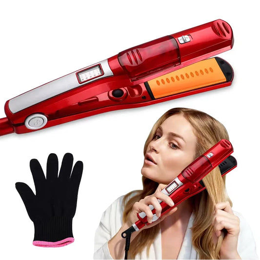 Professional Strong Steam Electric Hair Straightener Portable Salon Wide 2-in-1 Flat Iron & Curling Iron for Household Use Peaceful Pleasures Health and Wellness