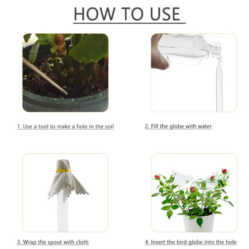 Bird-Shaped Self-Watering Plant Globes – 3/6pcs Plastic Watering Devices for Indoor & Outdoor Plants