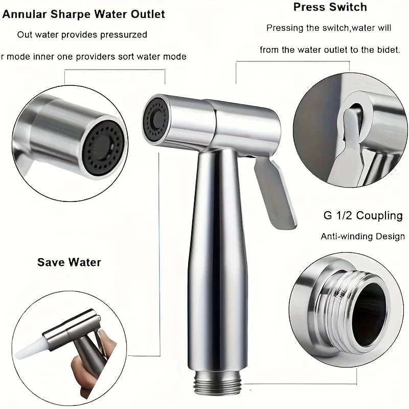 High-Pressure Handheld Bidet Spray Kit – Stainless Steel