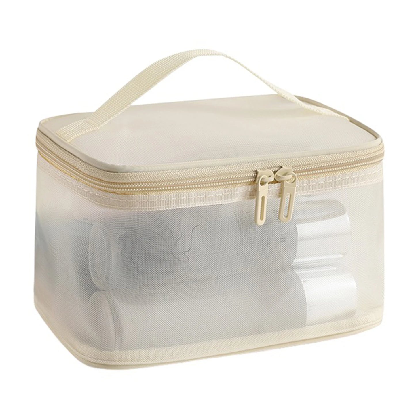 Double Layer Mesh Cosmetic Bag Women's Portable Makeup Toiletry Organiser Pouch With Zipper Large Makeup Pouch For Business Trip Peaceful Pleasures Health and Wellness Beige Single Layer