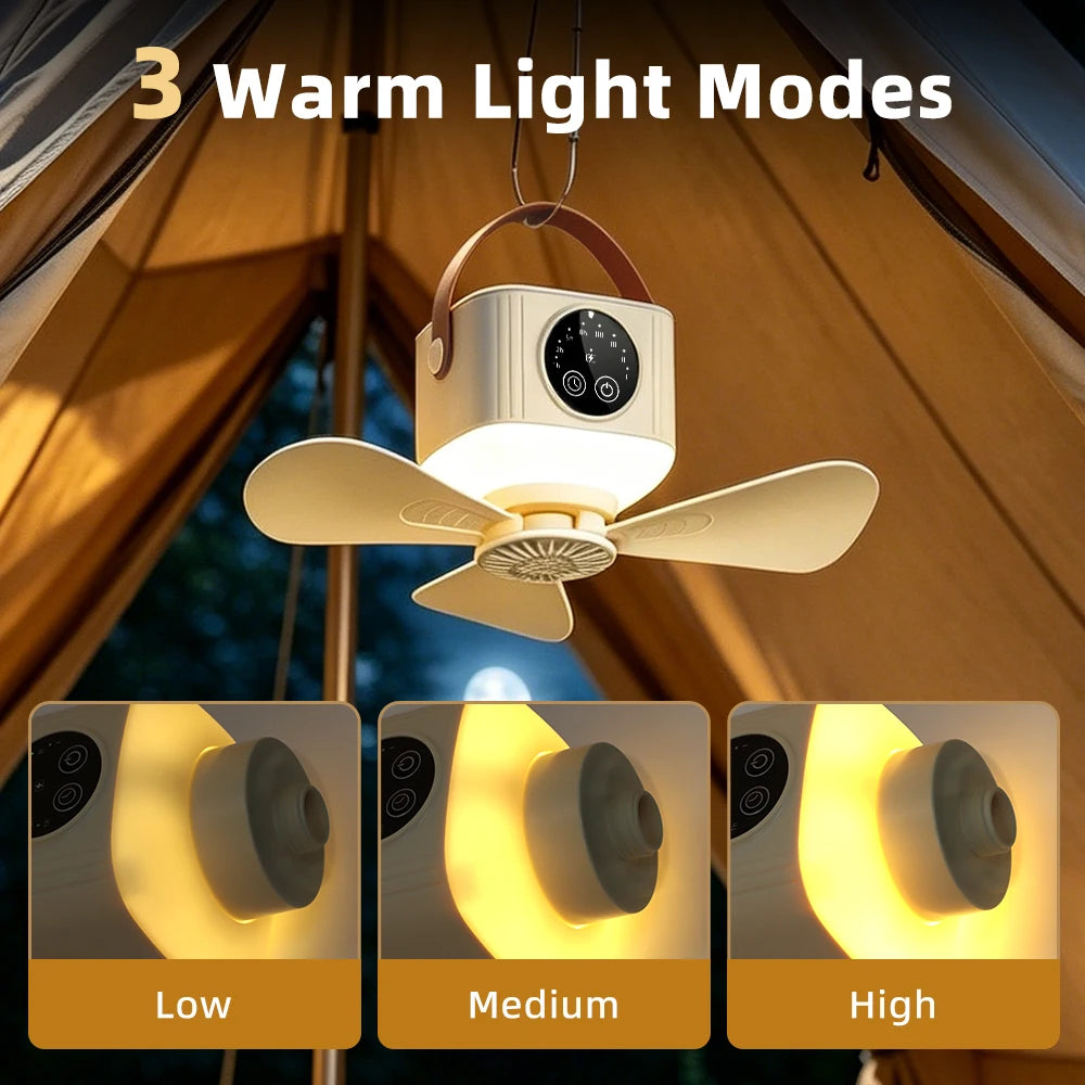 3 LED Light Portable Ceiling Fan 4 Speeds 4 Timers Support Mosquito Repellent Outdoor Camping Hanging Tent Fan with Remote Peaceful Pleasures Health and Wellness