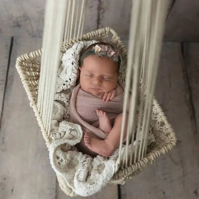 Newborn Photography Hammock Prop – Lace Baby Posing Basket