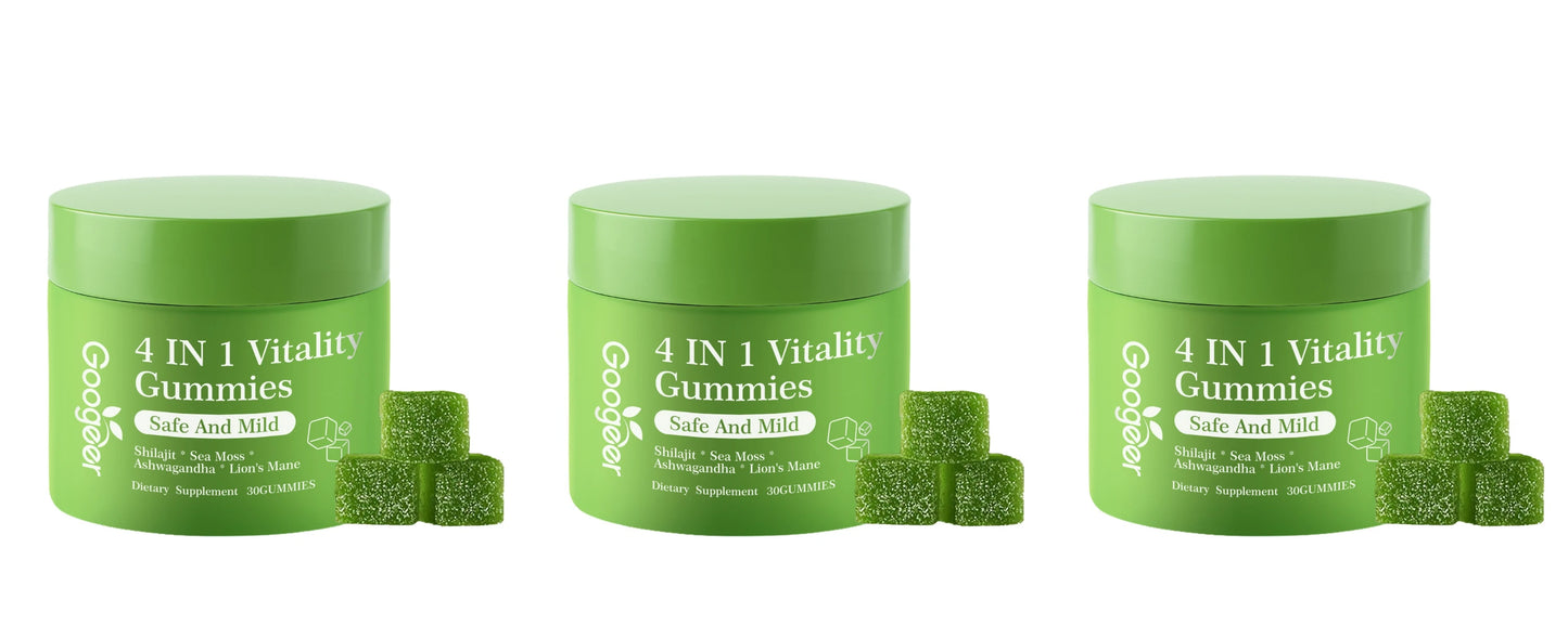 4-in-1 Vitality Gummies: Shilajit, Sea Moss, Ashwagandha & Lion's Mane