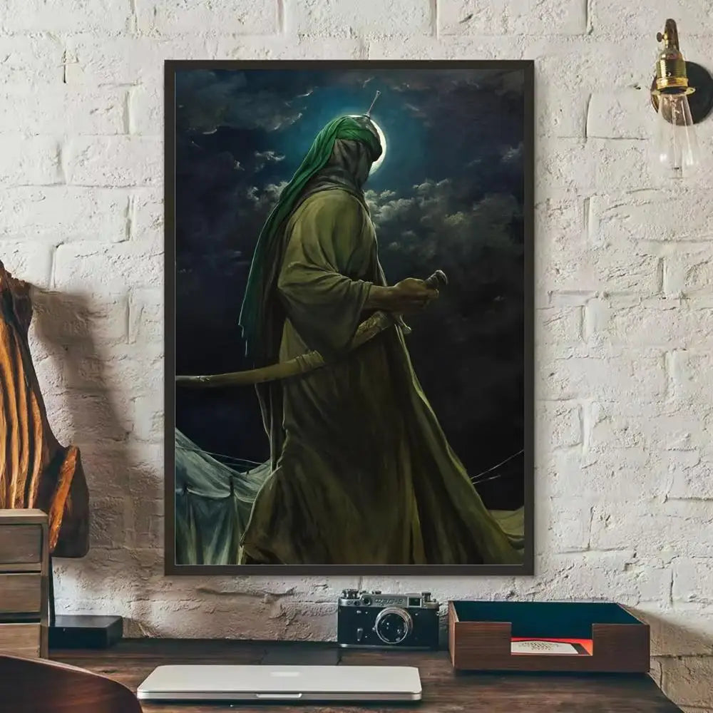 Imam Hussain Shia Ali art anime Painting Calligraphy Anti-wrinkle Canvas Poster Wall Mural Art Photos for Room Home Spaces De Peaceful Pleasures Health and Wellness Black5 20x30cm Unframed