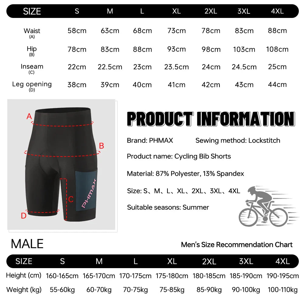 Men's 5D Padded Cycling Shorts – Gel Cushion, Quick-Dry & Pockets