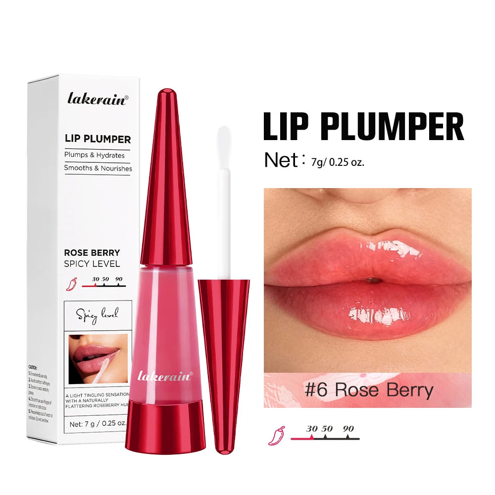 Lakerain Lip Plumper Moisturizing Lip Gloss Transparent Plump Lips Care Lip Stuffer Gift Korean Cosmetics Peaceful Pleasures Health and Wellness 6Rose Berry