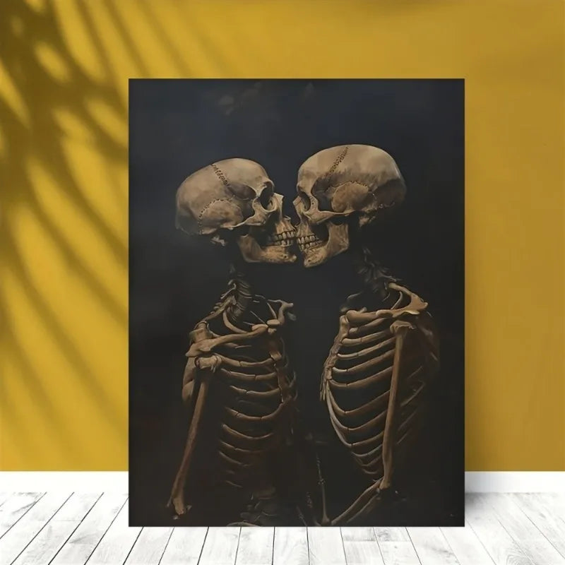 Canvas Poster Painting Print Hugging Couple Skull Wall Art Skeleton Couple Surreal Love Modern Home Wall Decor No Frame Peaceful Pleasures Health and Wellness