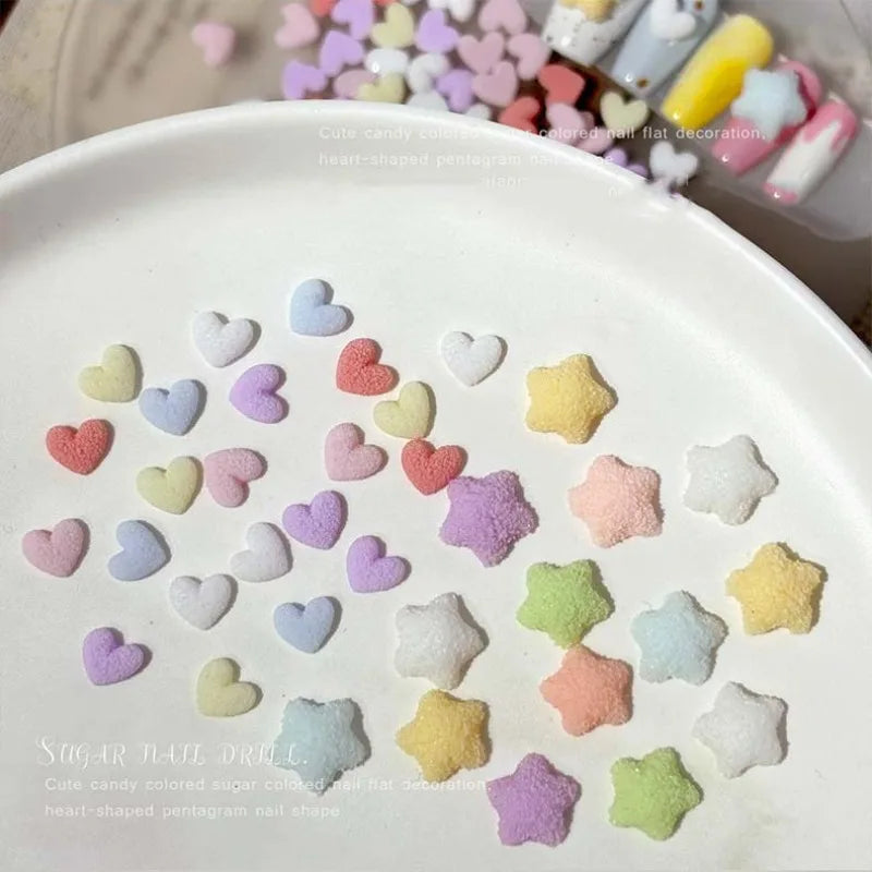 3D Frosted Heart & Star Nail Charms | 30pc Candy Resin Set