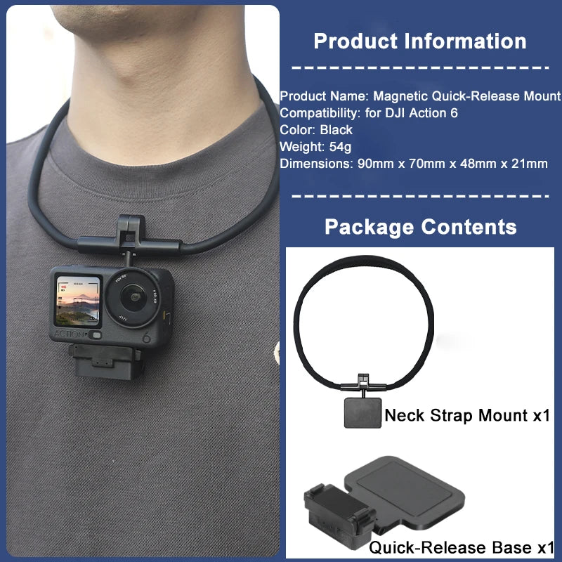 Magnetic Backplate Base Stand Bracket For Dji Osmo Action6 Camera Accessories Multi-Angle Adjustment & Versatile Use Peaceful Pleasures Health and Wellness Base and Neck Strap