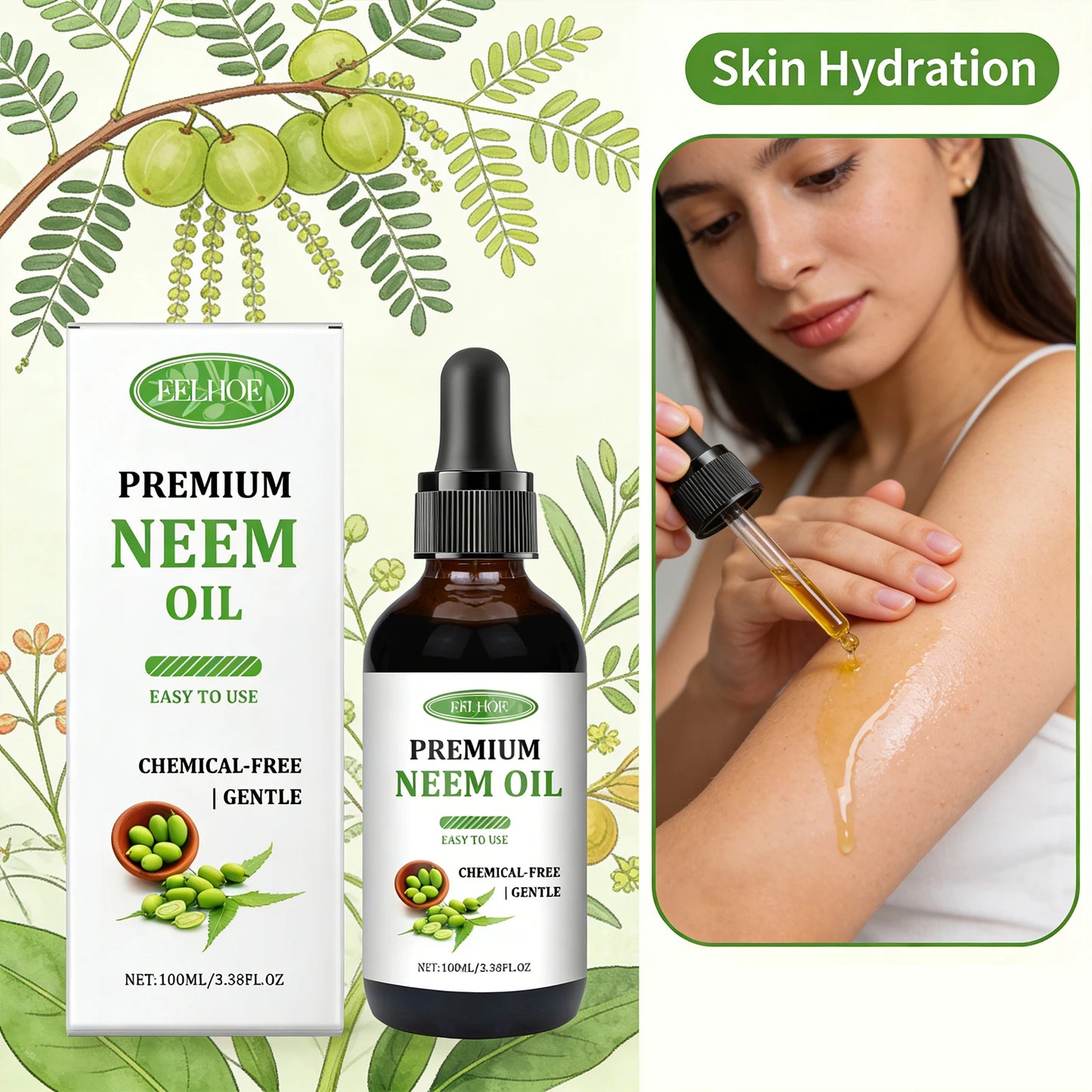 Premium Neem Oil Activating Hair Follicles Stimulate Hair Growth Deeply Moisturizing Skin Nourish Nail Surface Neem Massage Oil Peaceful Pleasures Health and Wellness