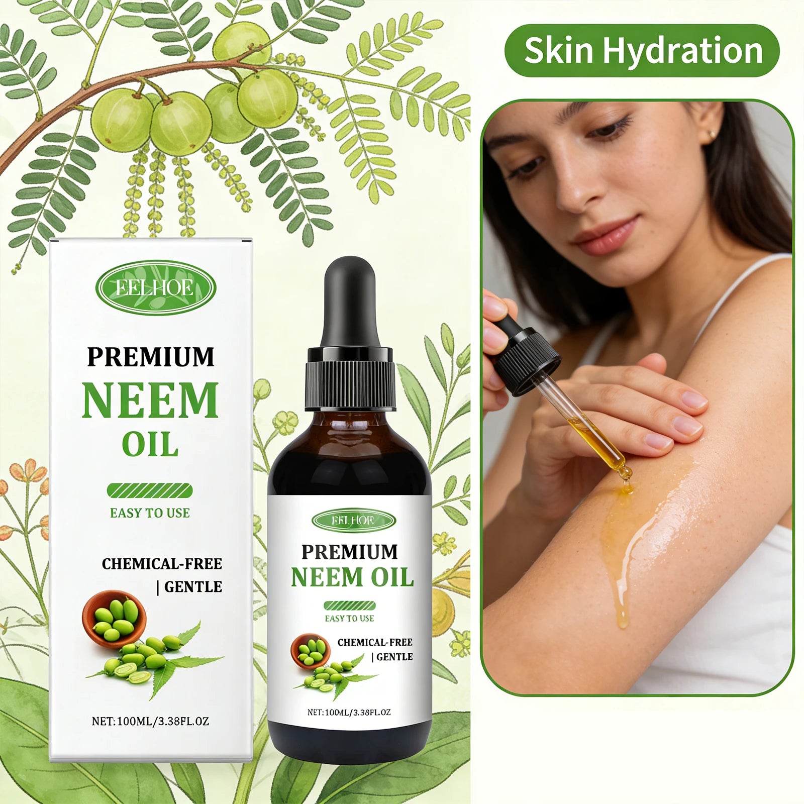 Premium Neem Oil Activating Hair Follicles Stimulate Hair Growth Deeply Moisturizing Skin Nourish Nail Surface Neem Massage Oil Peaceful Pleasures Health and Wellness