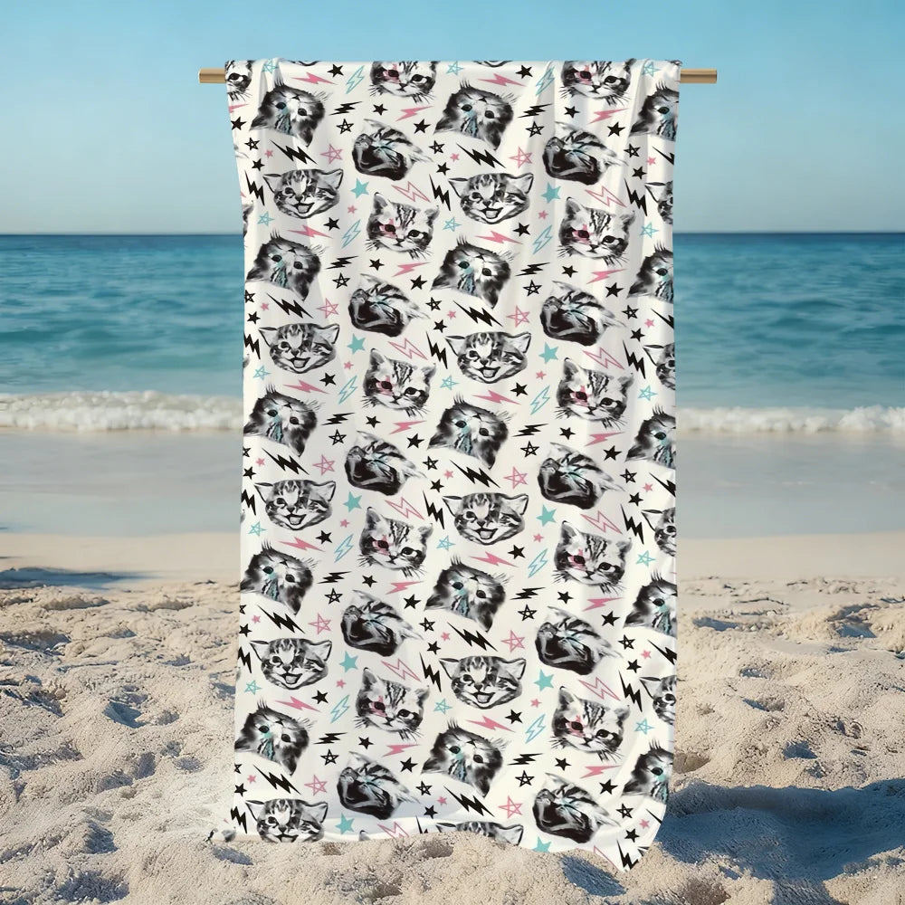 Funny Cartoon Cat Quick-Dry Beach Towel | Soft Pool & Travel Towel Beach Towel Peaceful Pleasures Health and Wellness