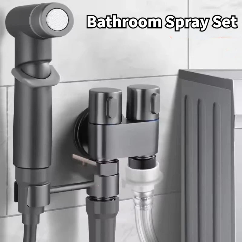 Toilet Cleaning Bidet Toilet Sprayer Set Water Portable Handheld Bidet Sprayer Shower Double Outlet Angle Valve Accessories Peaceful Pleasures Health and Wellness