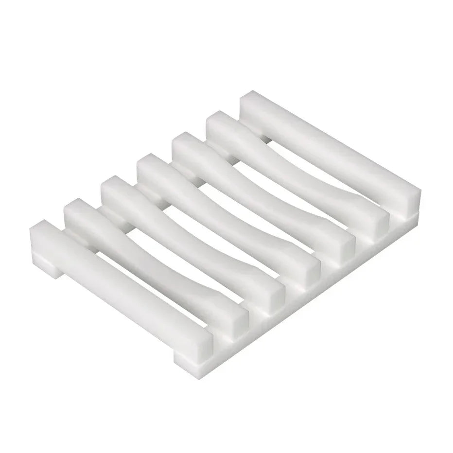 Flexible Silicone Soap Holder Hollow Design Bar Soap Dish Bathtub Kitchen Soap Saver Drainer Sponges Scrubber Display Peaceful Pleasures Health and Wellness WHITE