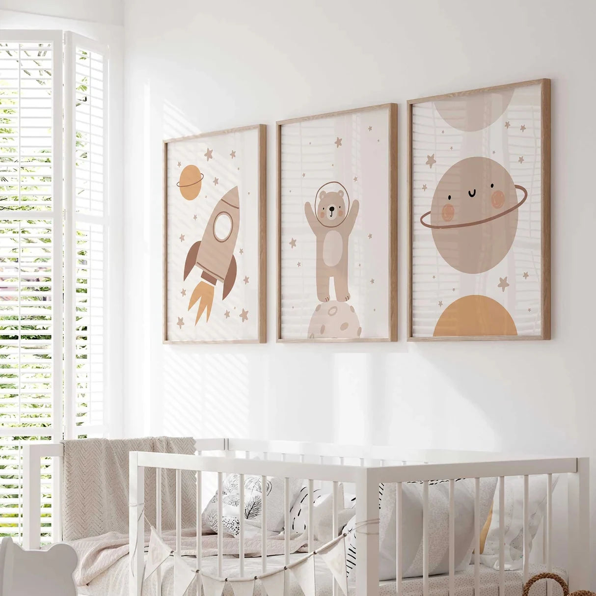 3-Piece Space & Bear Canvas Wall Art | Kids Room Décor Poster