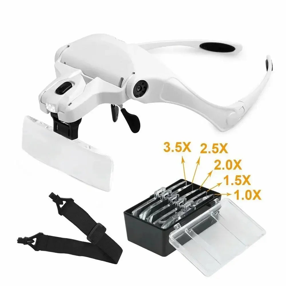 Magnifying Glasses LED Light Lamp Head Loupe Jeweler Headband Magnifier Eye Glasses Optical Glass Tool Repair Reading Magnifier Peaceful Pleasures Health and Wellness