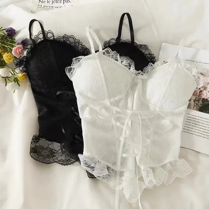 Women's Lace Corset Crop Top – Sleeveless Camisole Tank