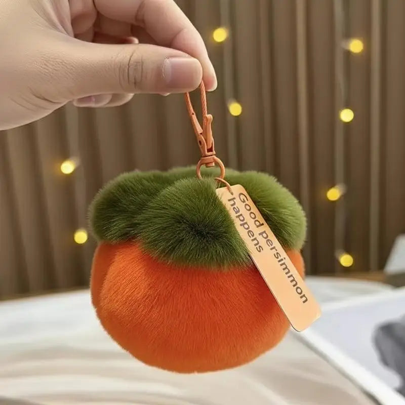 Plush Persimmon Lucky Keychain | Cute Bag Charm & Gift