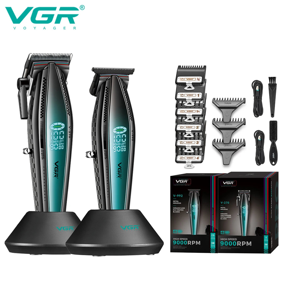VGR V-992 V-270 high-end men's hair clipper with gradient color body, professional hair trimmer with LCD digital display and pus Peaceful Pleasures Health and Wellness V-992 V-270blue