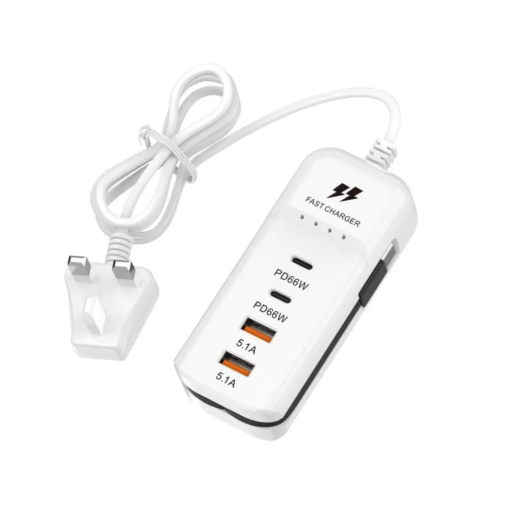 66W USB-C Fast Charger Station PD QC3.0 | 4-Port Wall Charger