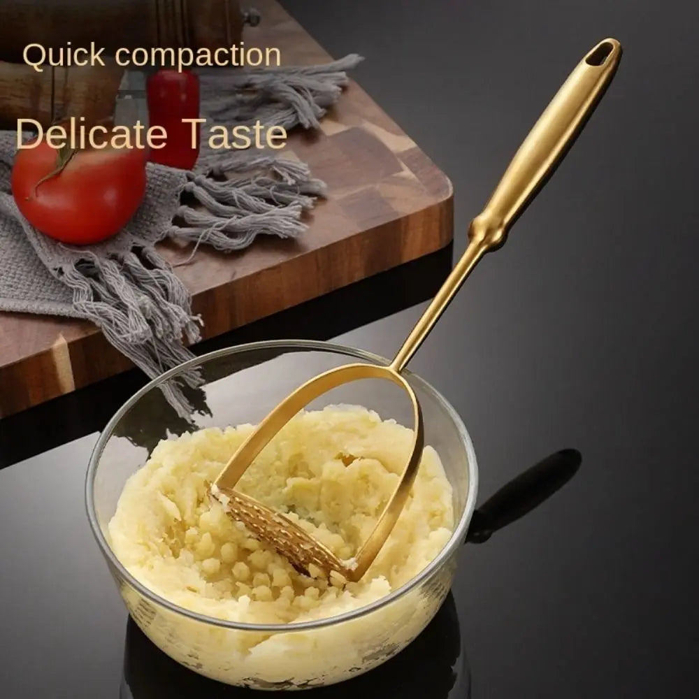 Gold Stainless Steel Potato Masher & Vegetable Press Tool