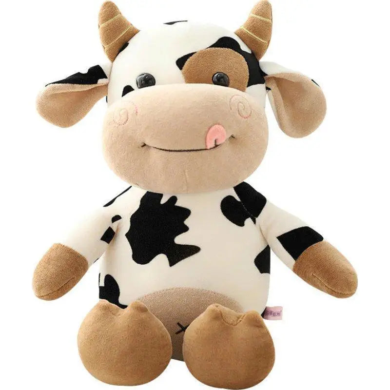 Cute Tongue Out Cow Plush Toy Removable Knit Sweater Stuffed Animal